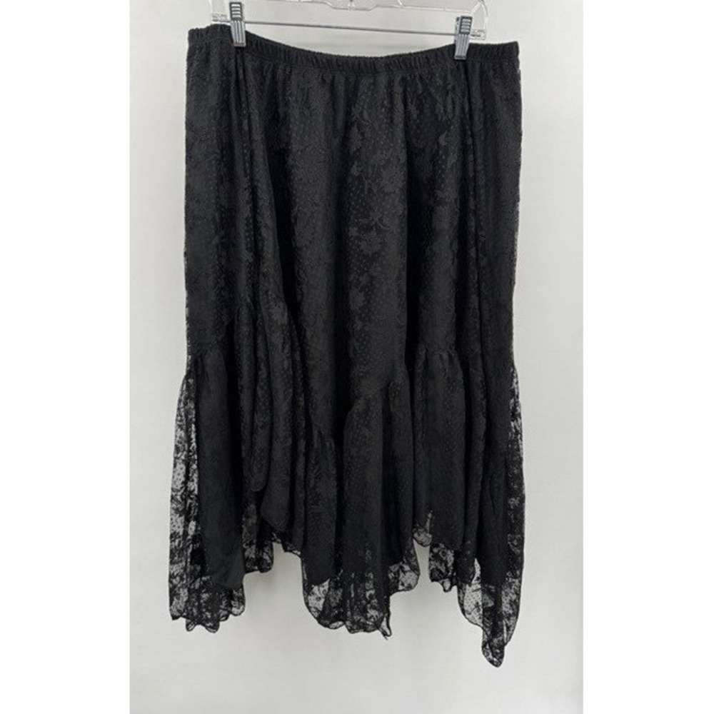 Cider Black Floral Lace Asymmetrical Midi Skirt 1XL Gothic Whimsigoth Victorian - Picture 3 of 7